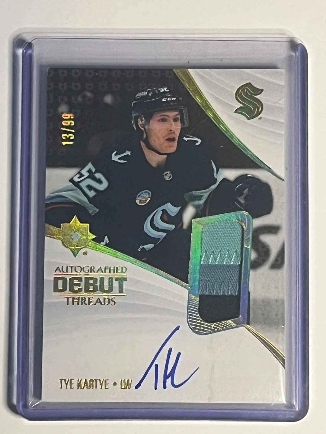 Tye Kartye Autographed Debut Threads Hockey Card 13/99