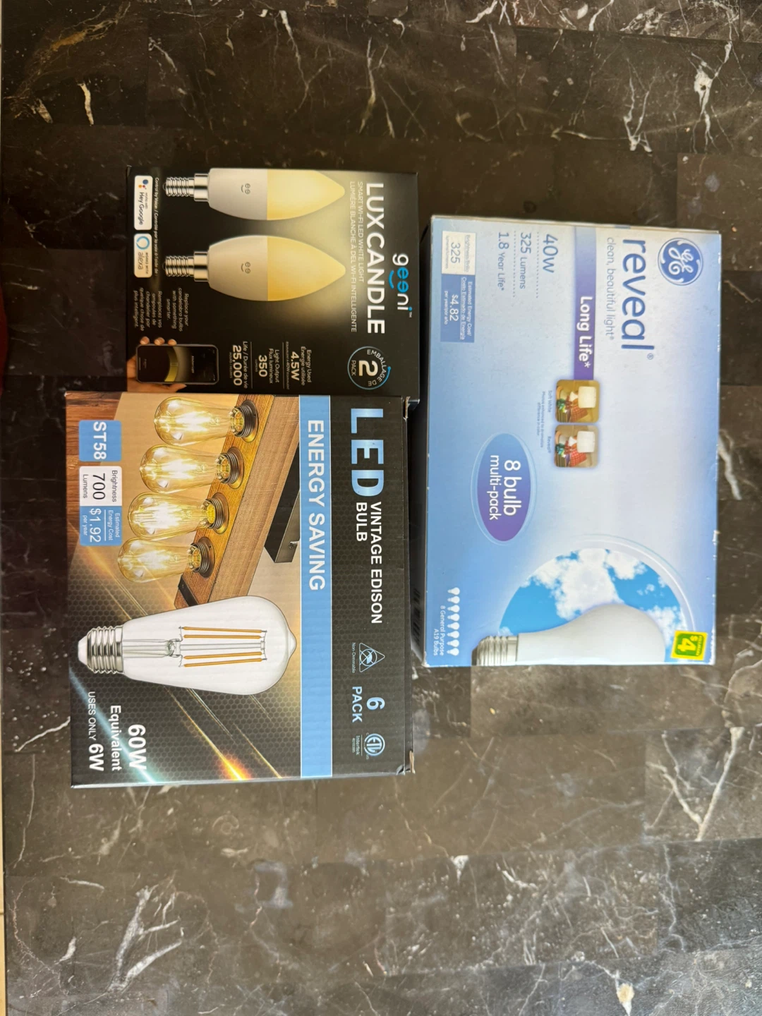 LED Light Bulbs - GE Reveal, Geeni Lux Candle, & Vintage Edison