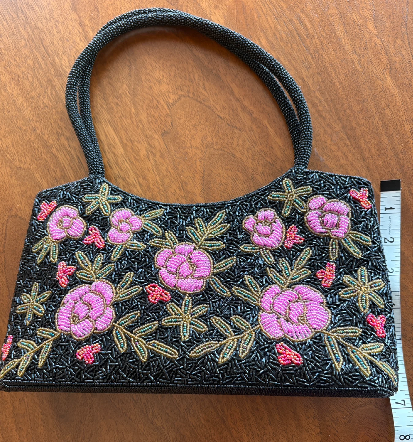 Beautiful Vintage hand Beaded Floral Handbag