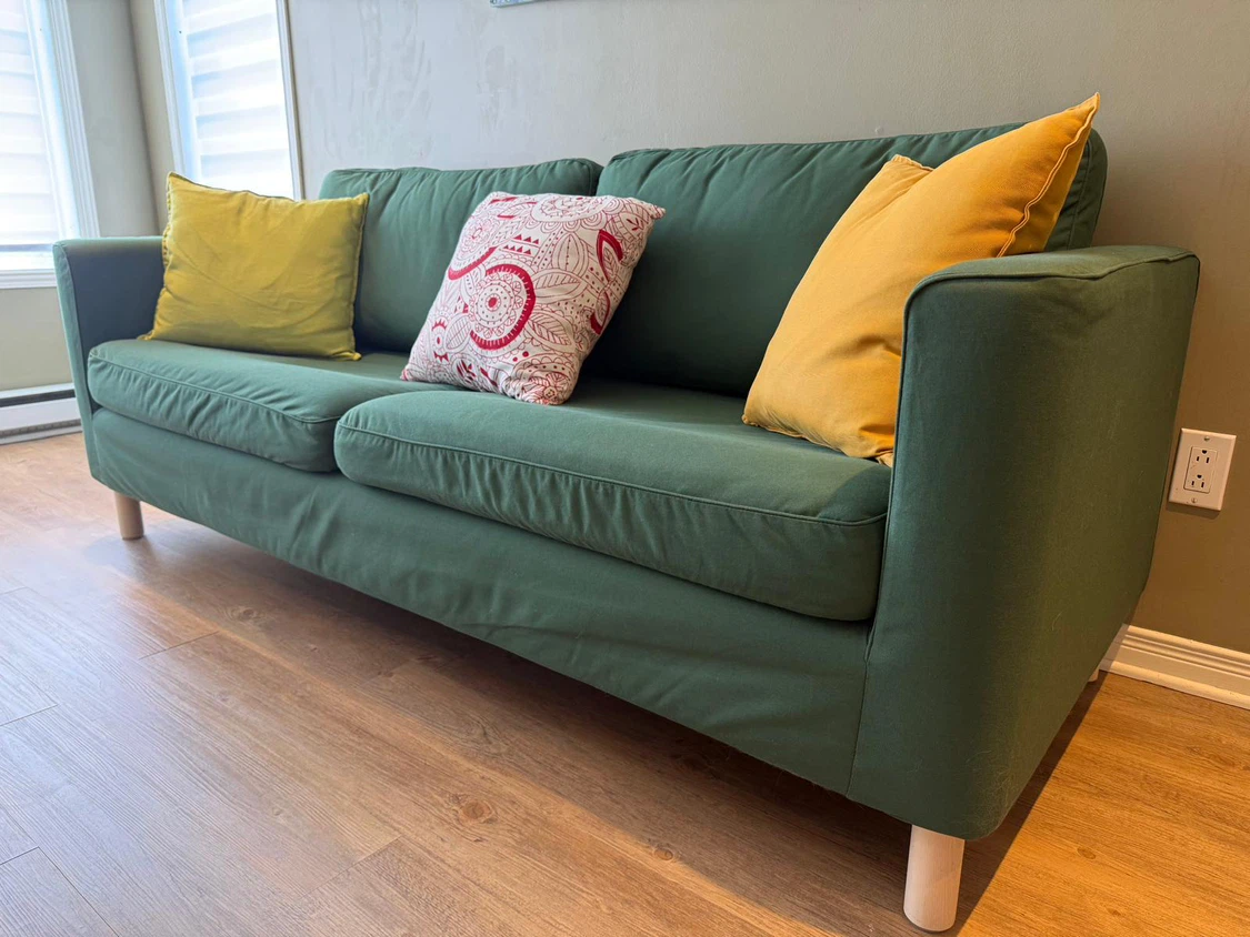 IKEA Green Two-Seater Sofa with White Legs - photo 2