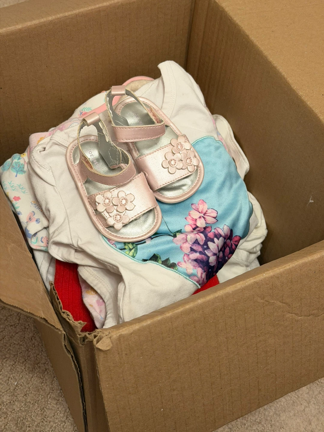 Girls Pink Sandals and Clothes Lot 0-6 Months Okd