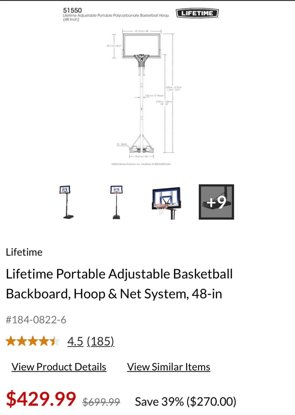 Lifetime Portable Adjustable Basketball Hoop System (48-in) - photo 4