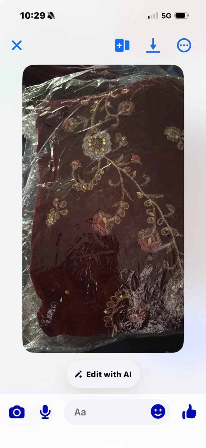 Embroidered Velvet Shawl - Burgundy - photo 2