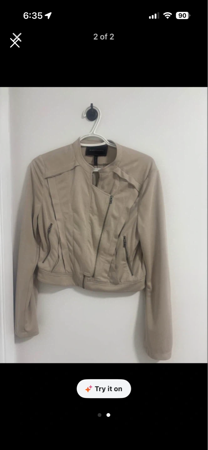 BCBGMAXAZRIA Beige Moto Jacket Size S
