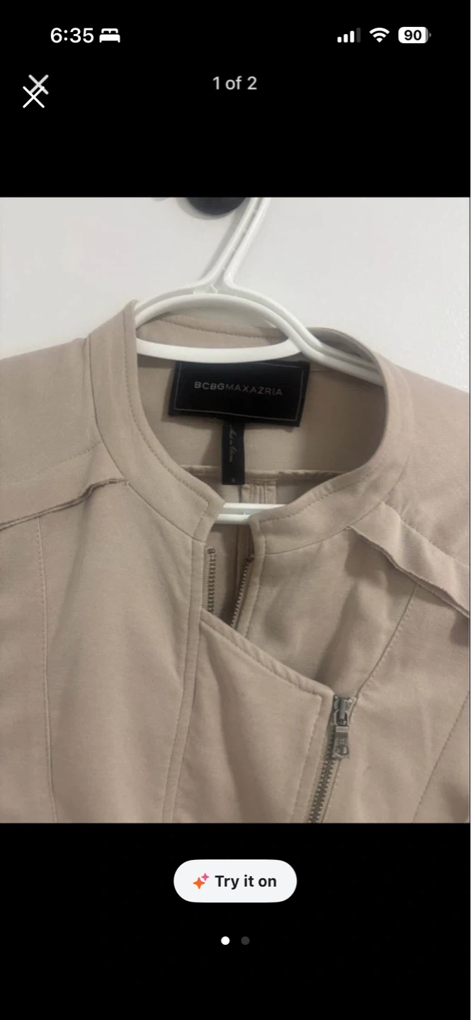 BCBGMAXAZRIA Beige Moto Jacket Size S - photo 3
