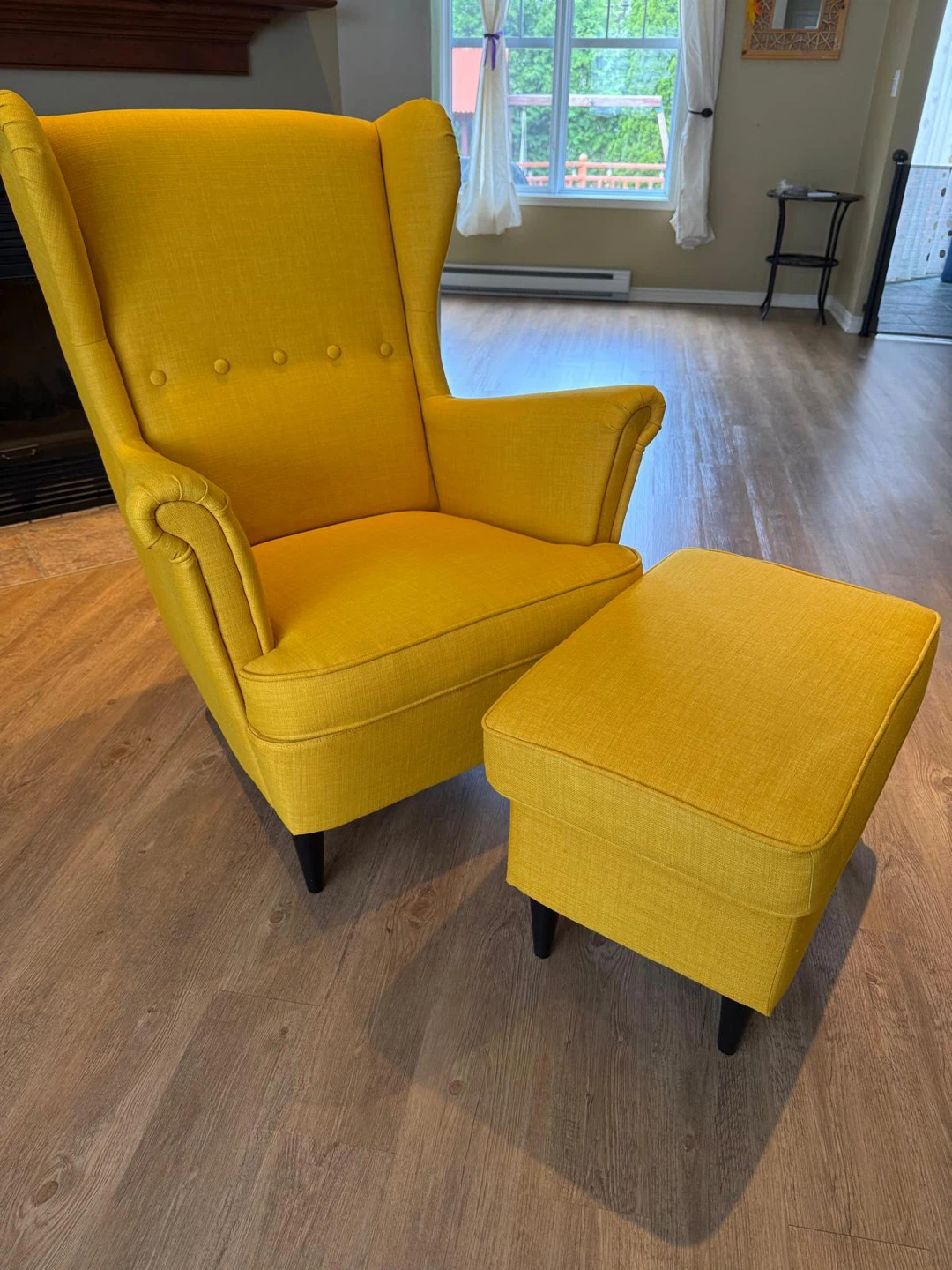 IKEA Yellow Wingback Chair and Ottoman Set