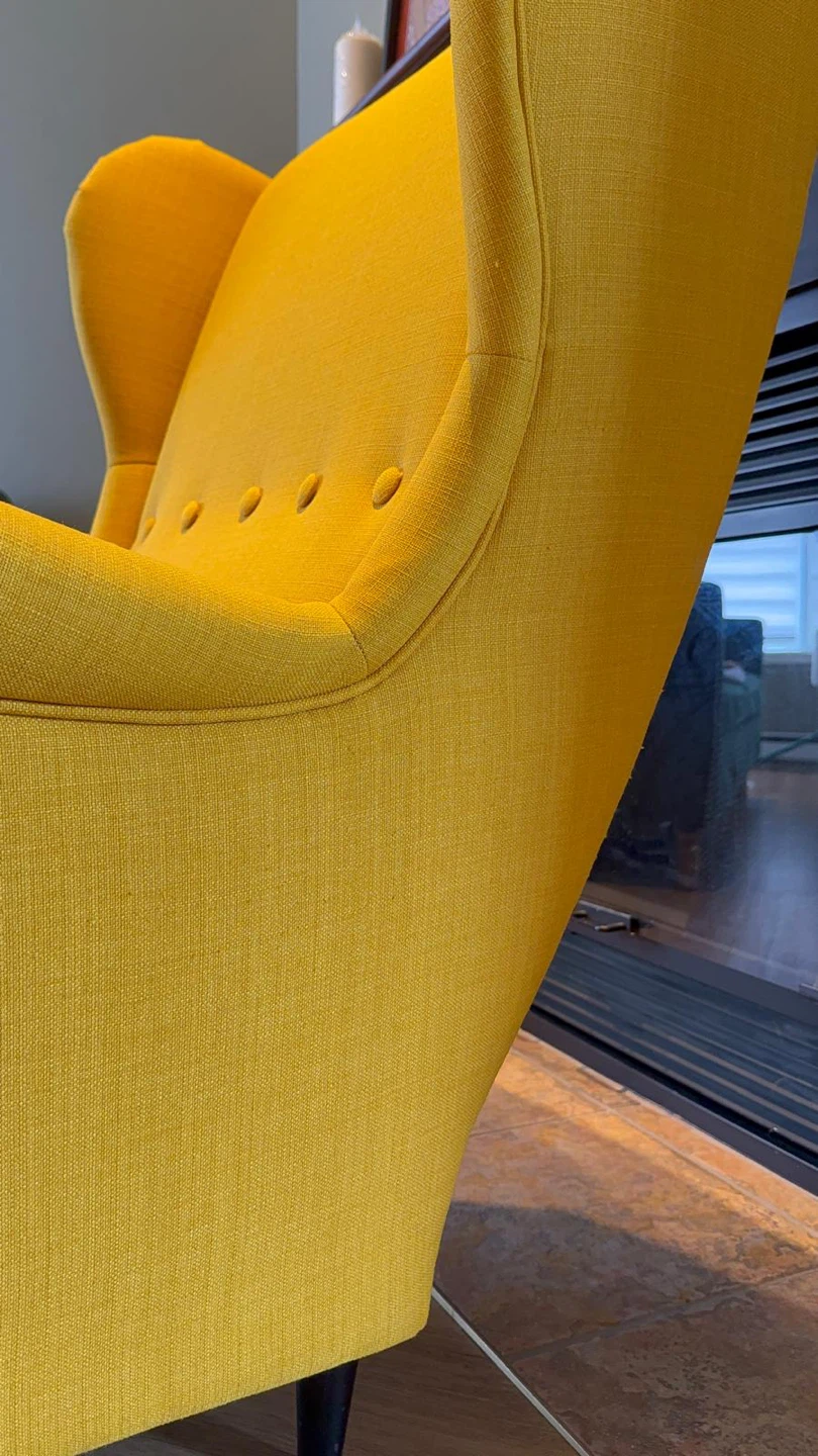 IKEA Yellow Wingback Chair and Ottoman Set - photo 2