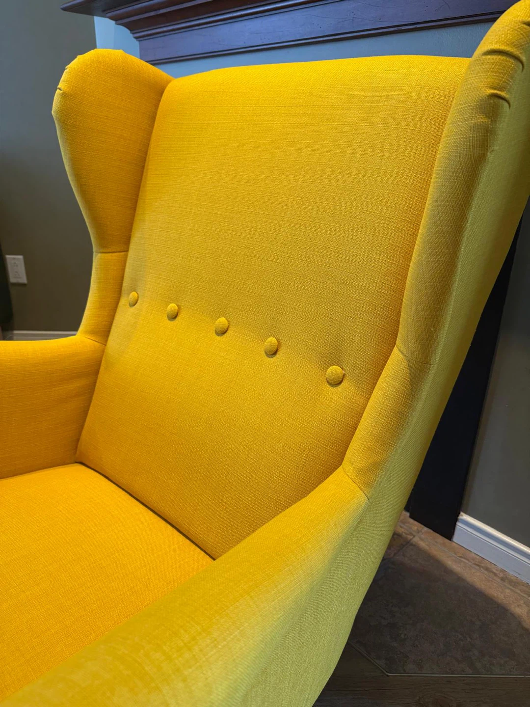 IKEA Yellow Wingback Chair and Ottoman Set - photo 3