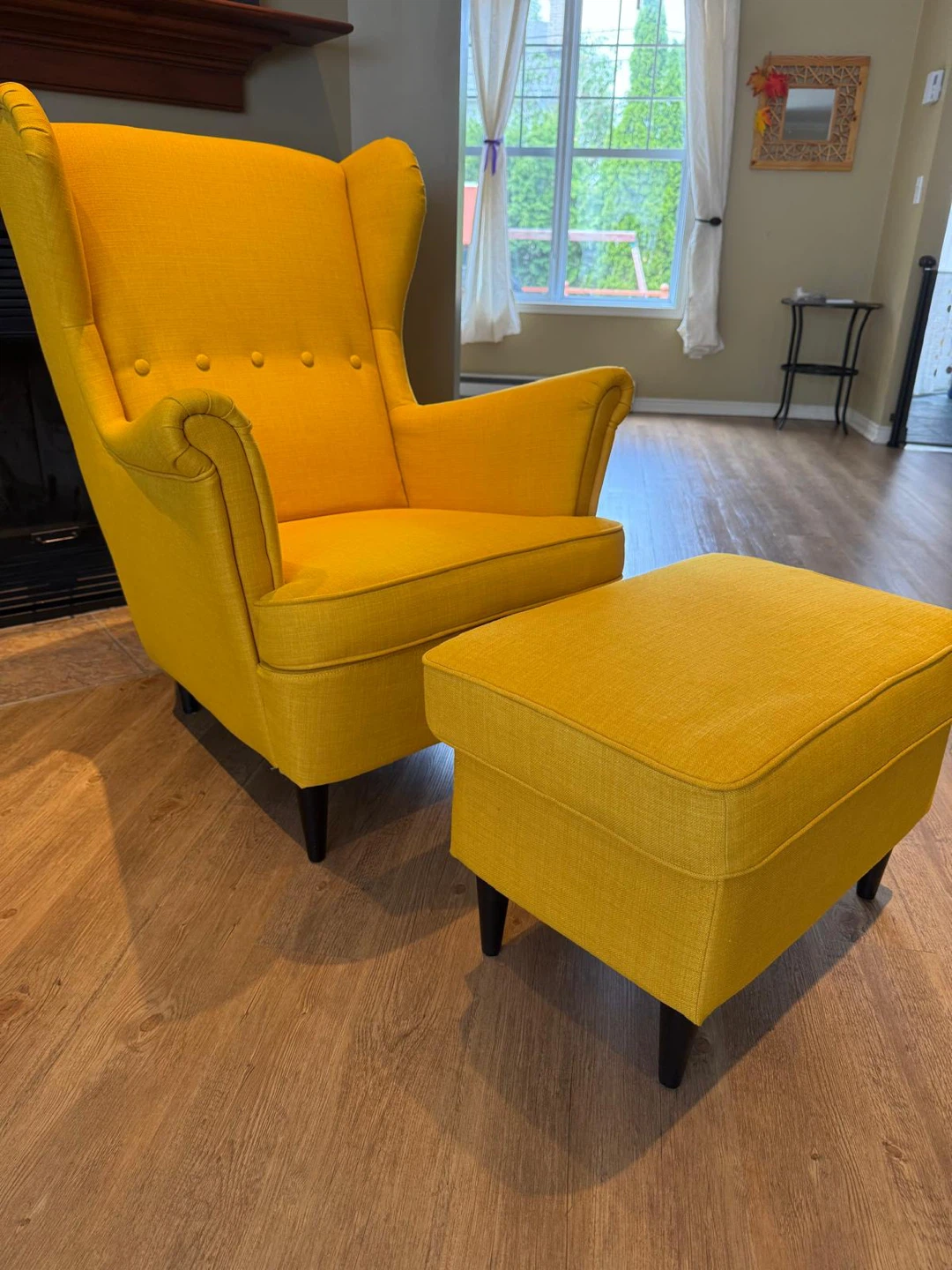 IKEA Yellow Wingback Chair and Ottoman Set - photo 4