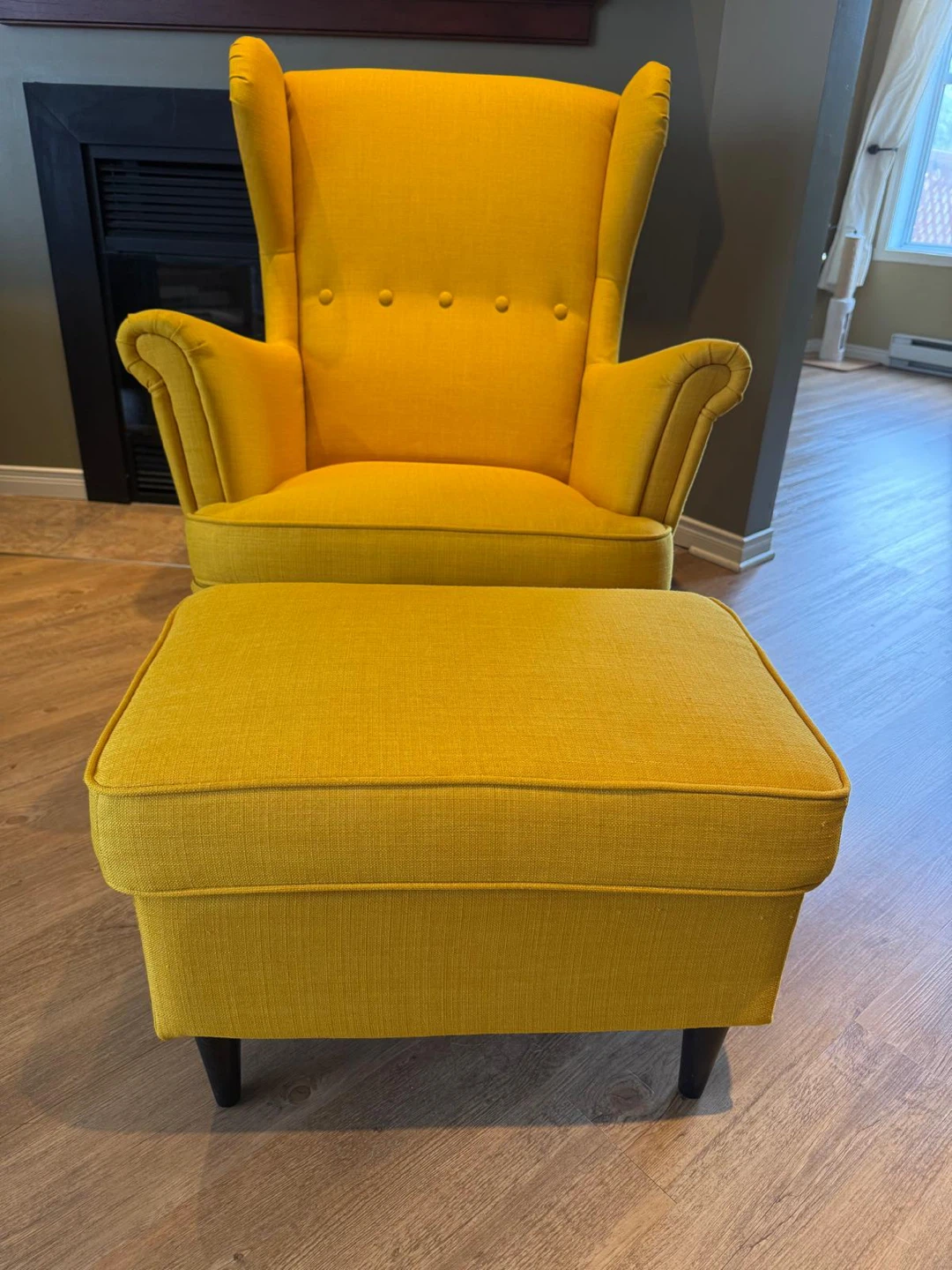 IKEA Yellow Wingback Chair and Ottoman Set - photo 5