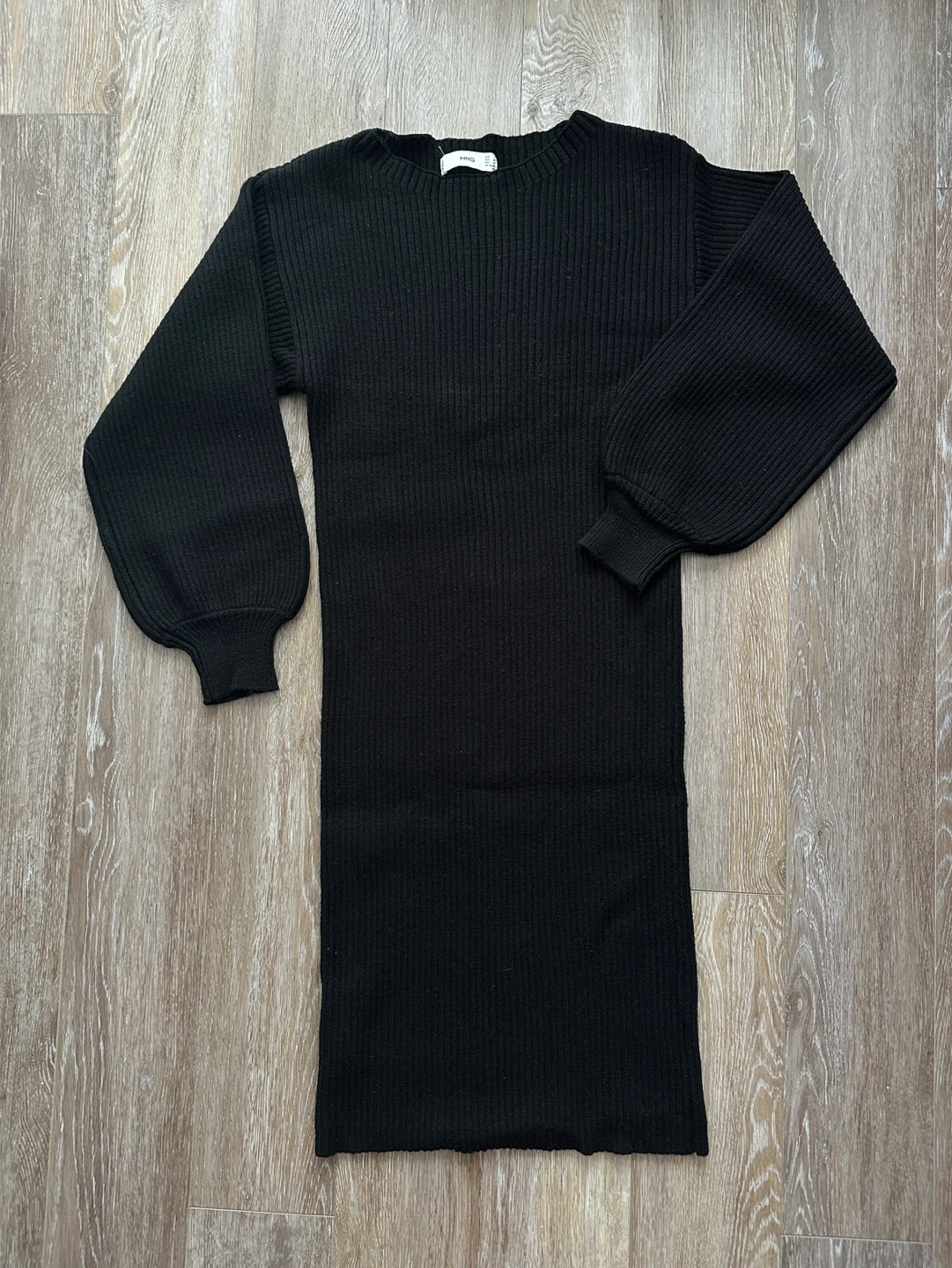 MNG Black Ribbed Knit Long Sleeve Winter Dress
