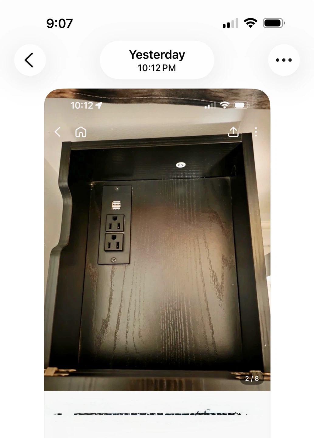 Black Bedside Table with Built-in Outlet and USB