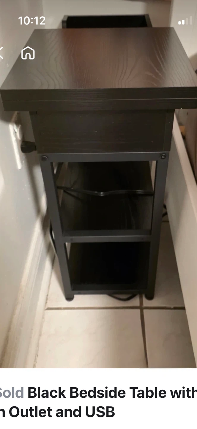 Black Bedside Table with Built-in Outlet and USB - photo 3