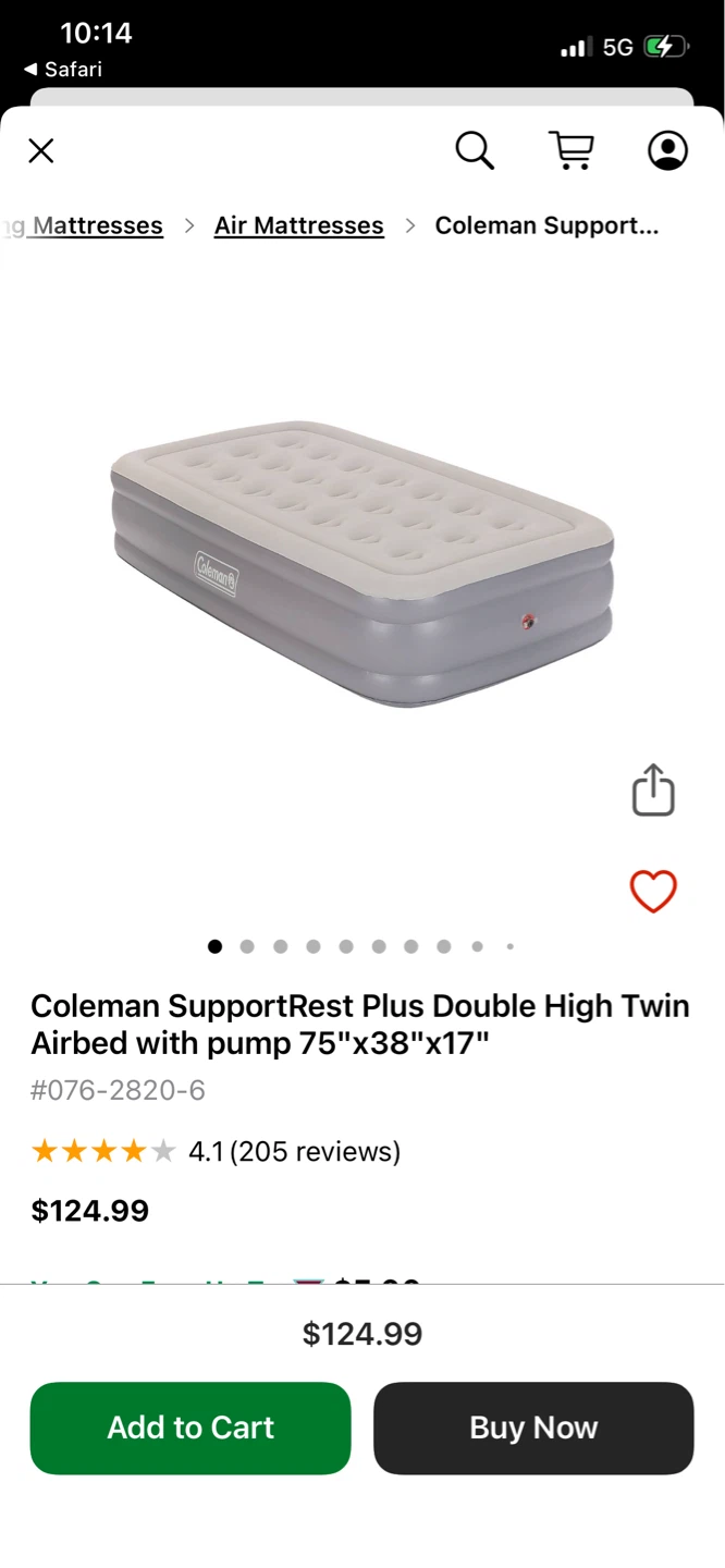 Coleman twin Double High Quick Airbed (Missing Air pump)