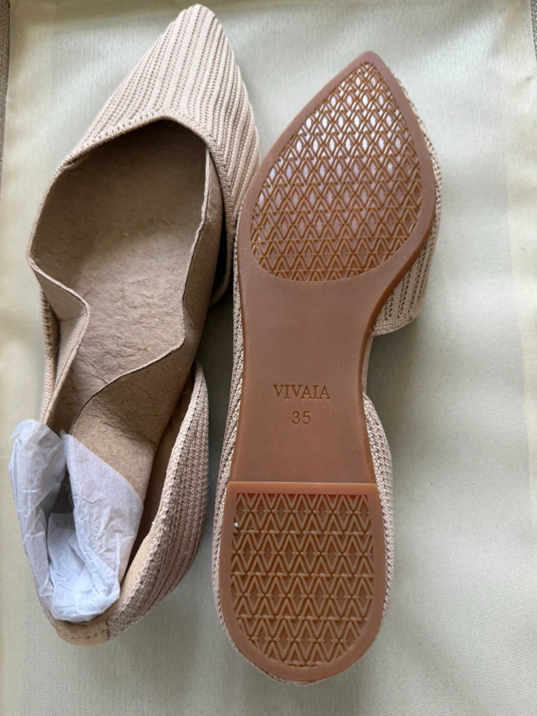 VIVAIA Pointed-Toe Flats - Nude/Blush Pink. Size 35. Brand New