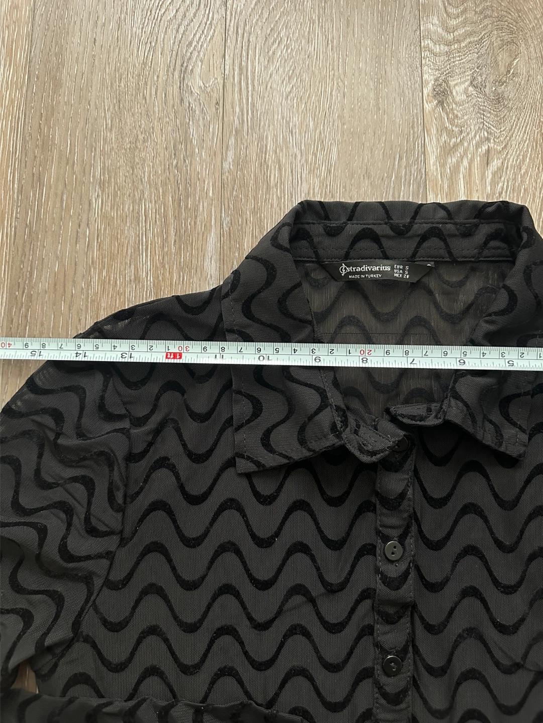 Stradivarius Black Wave Pattern Sheer Button-Up Shirt - photo 3