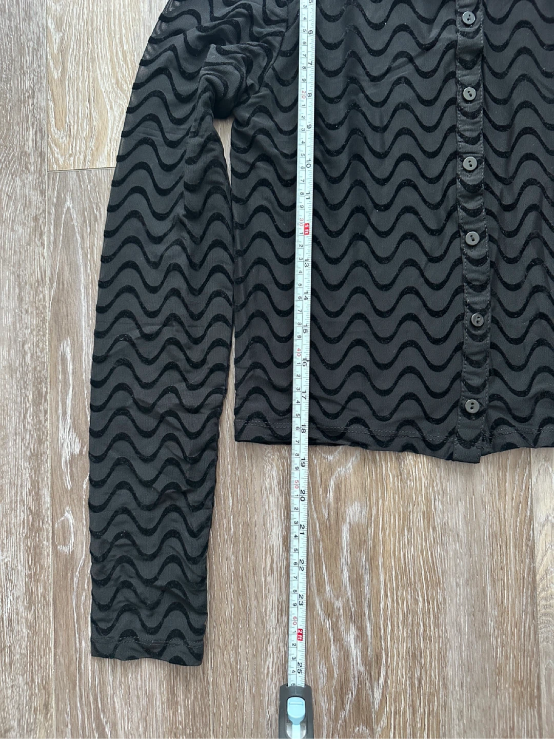 Stradivarius Black Wave Pattern Sheer Button-Up Shirt - photo 5