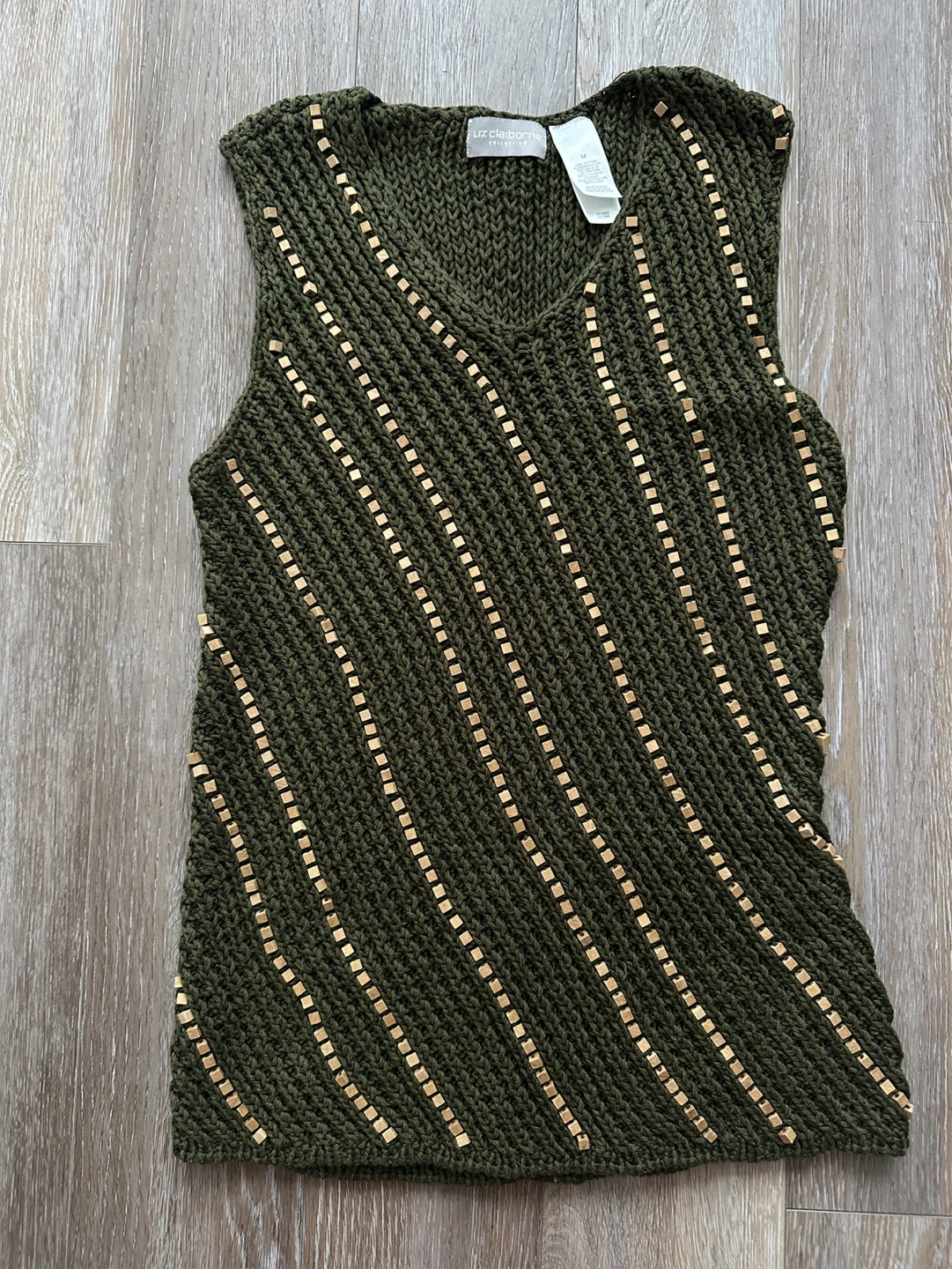 Liz Claiborne Collection Green Knit Vest with Wooden Beads