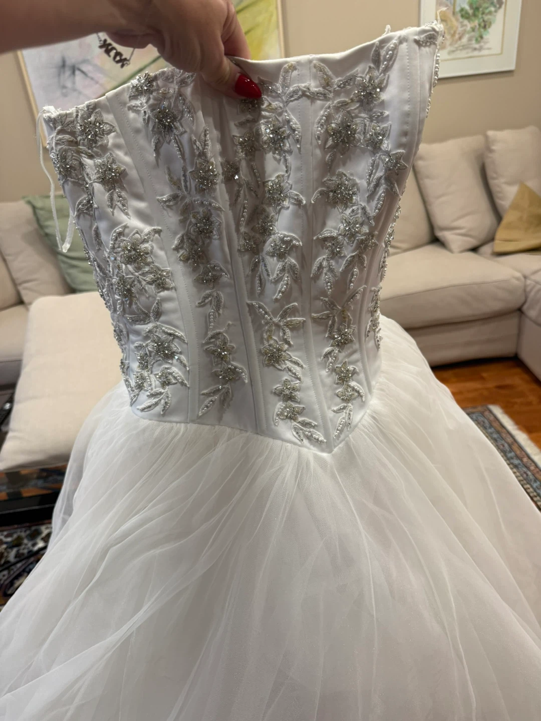 Elegant Strapless Ball Gown Wedding Dress – Beaded Corset Bodice - photo 2