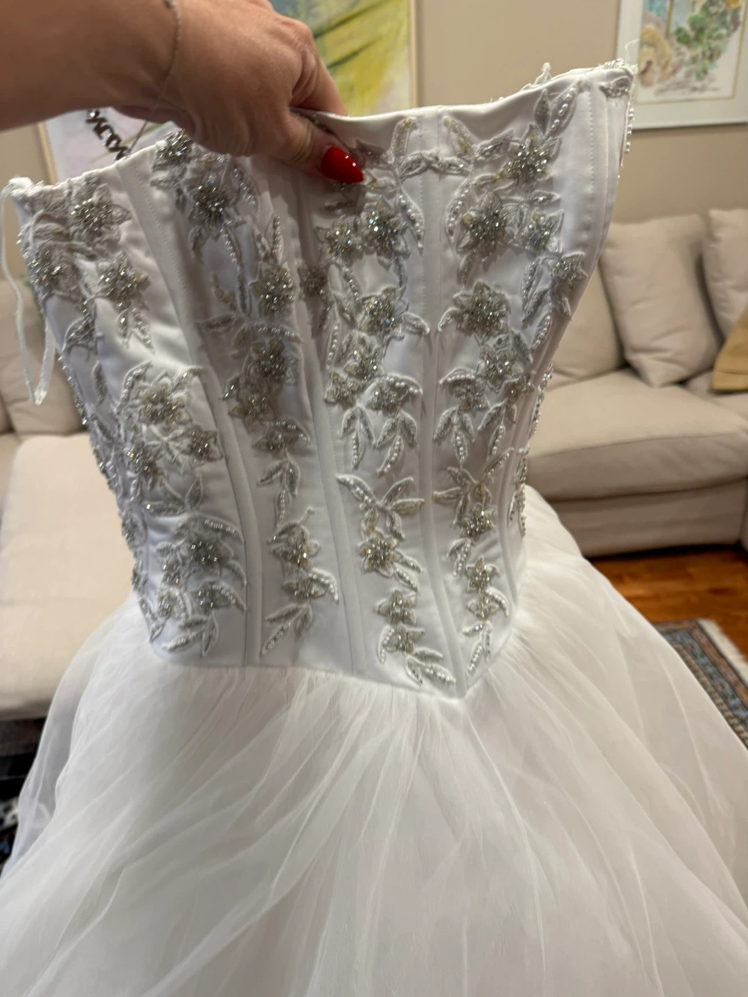 Elegant Strapless Ball Gown Wedding Dress – Beaded Corset Bodice - photo 3