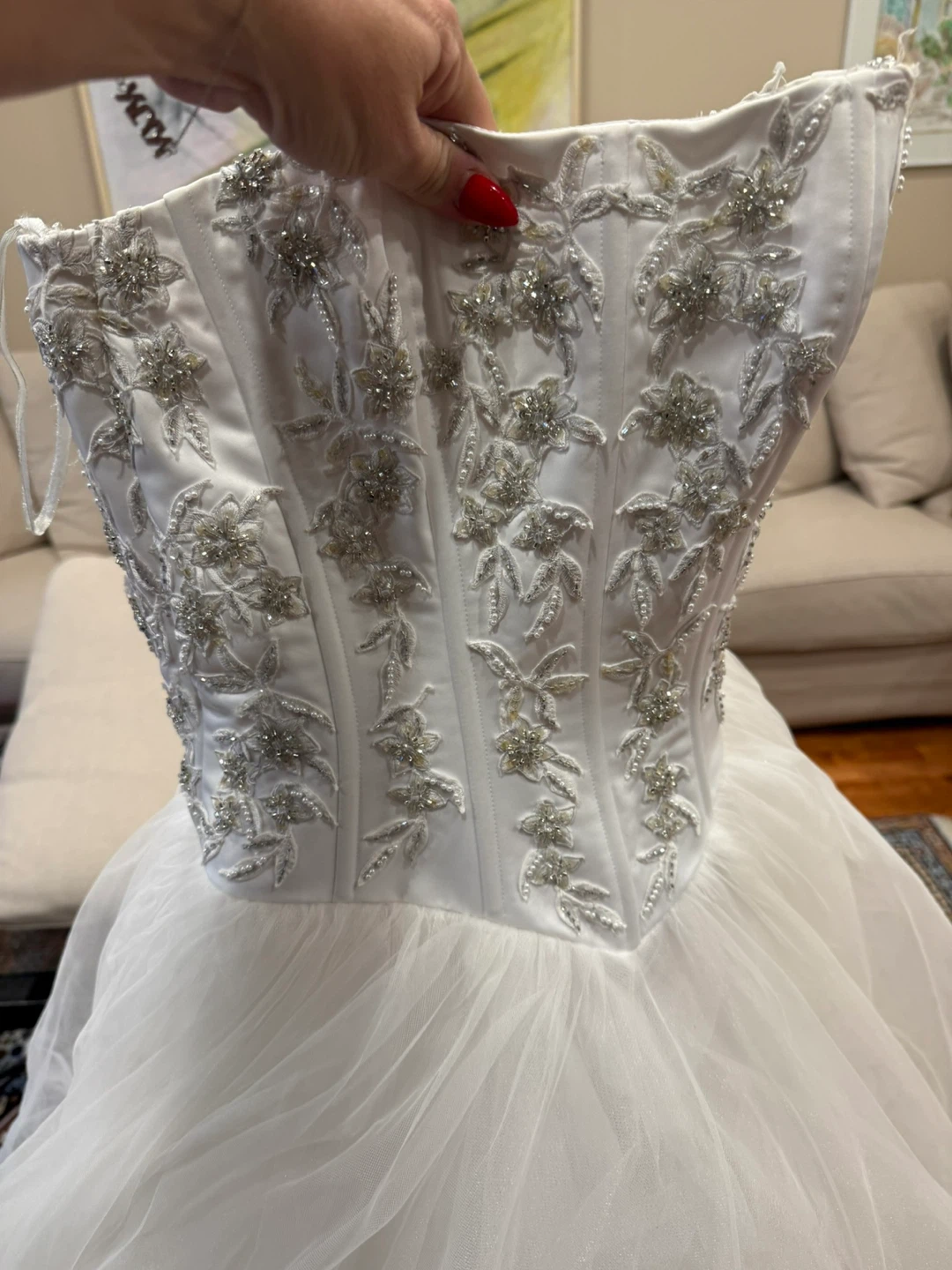 Elegant Strapless Ball Gown Wedding Dress – Beaded Corset Bodice - photo 4