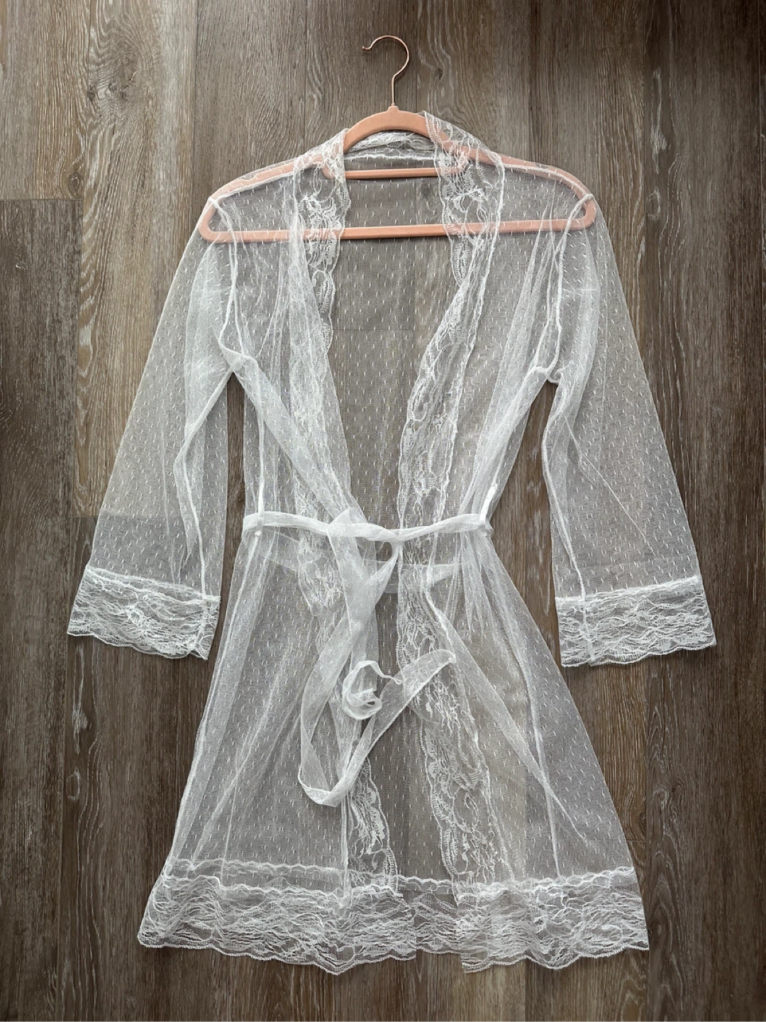 Sheer White Lace Kimono Robe S