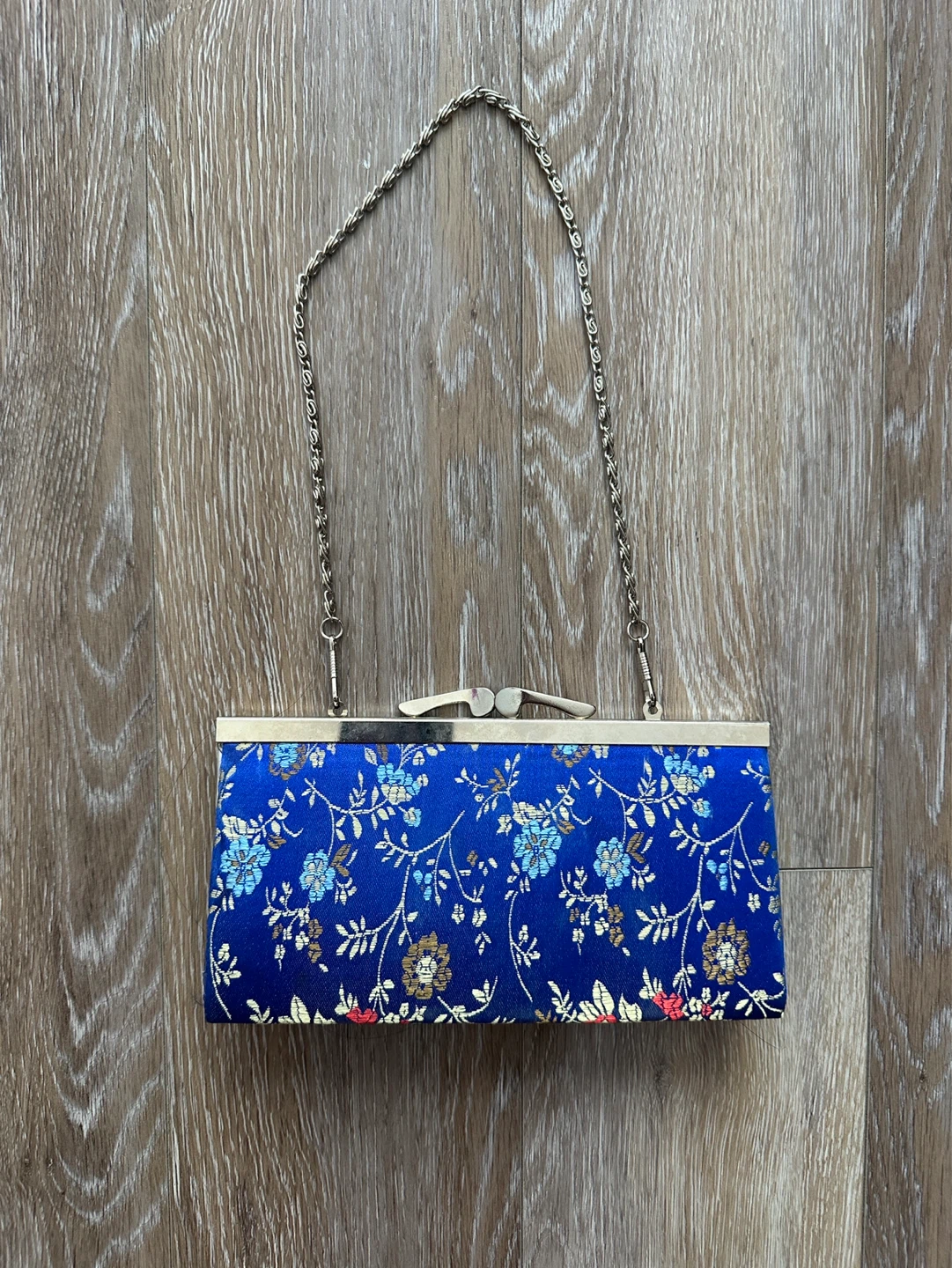 Blue Floral Clutch with Chain