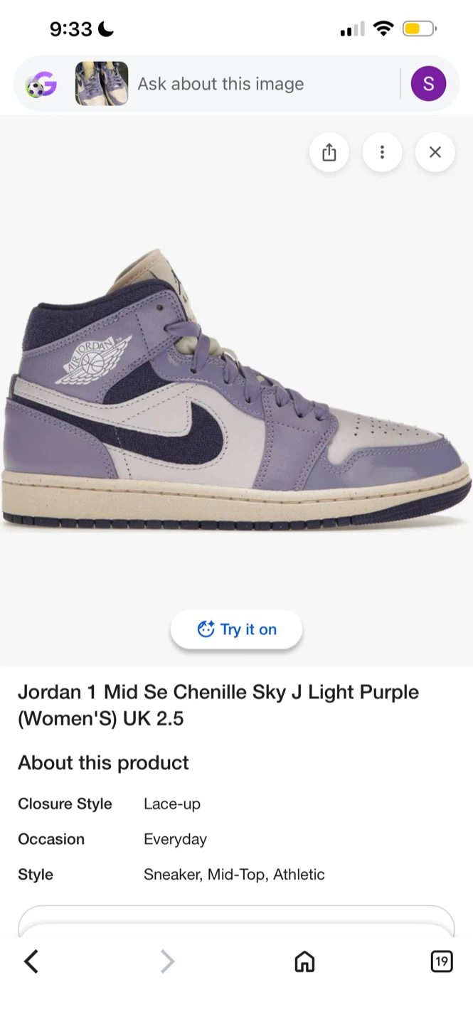 Air Jordan 1 Mid SE Chenille Sky J Light Purple Sneakers - photo 3