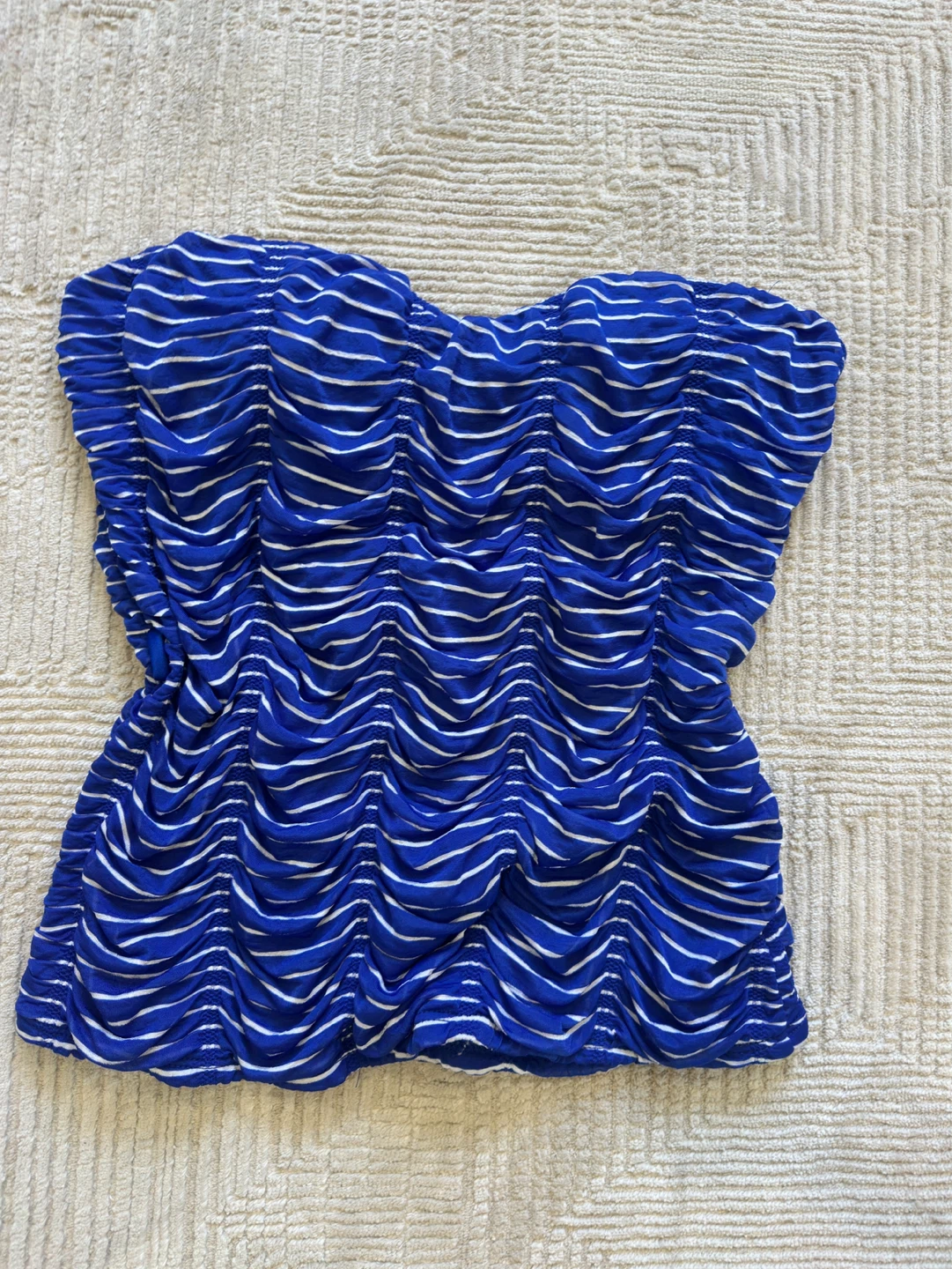 y2k Blue and White Striped Ruched Tube Top