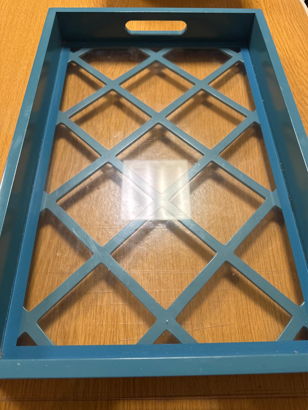 Teal Decorative Serving Tray with Handle Cut-outs - photo 3