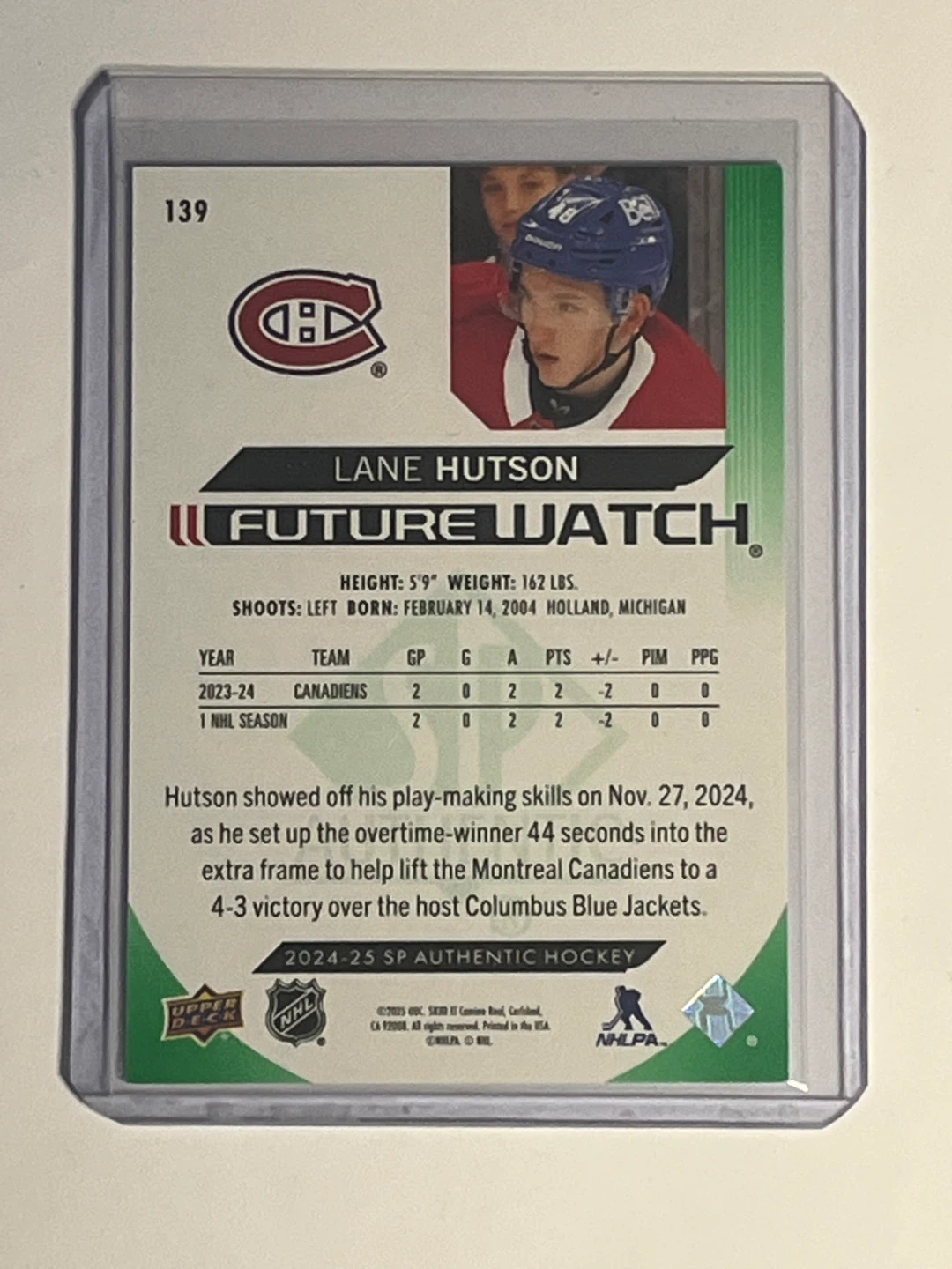 Lane Hutson 2024-25 SP Authentic Hockey Card - photo 2