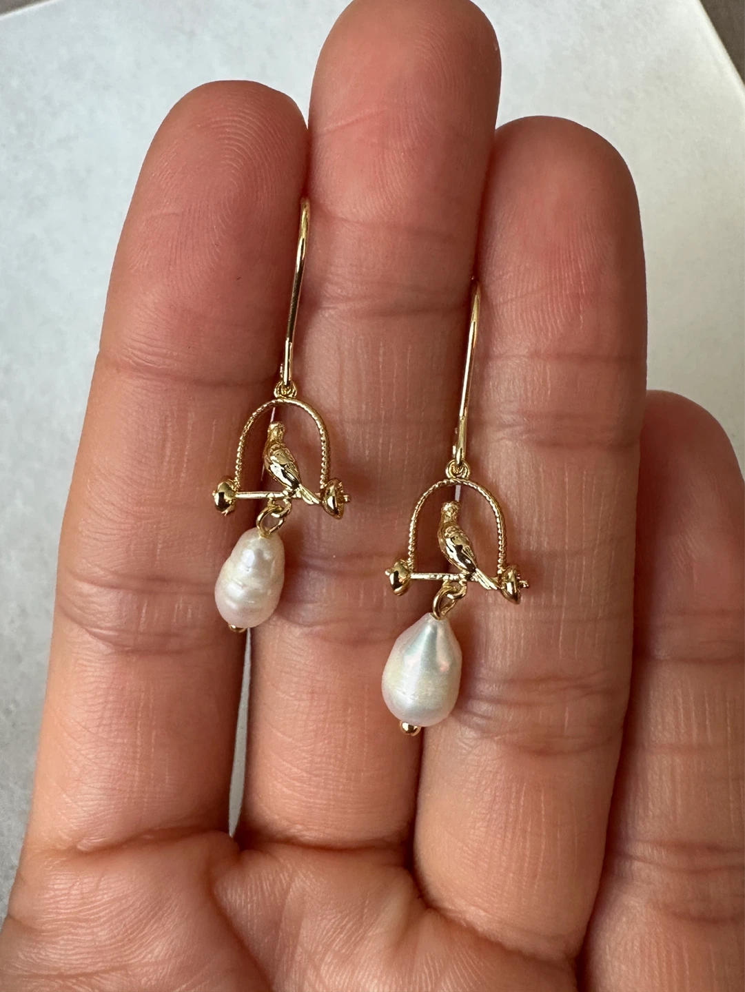 NEW Gold Bird & Pearl Dangle Earrings