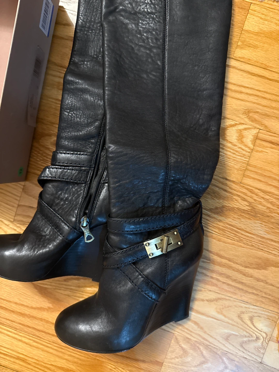 BCBGMAXAZRIA Black Leather Wedge Boots - photo 2