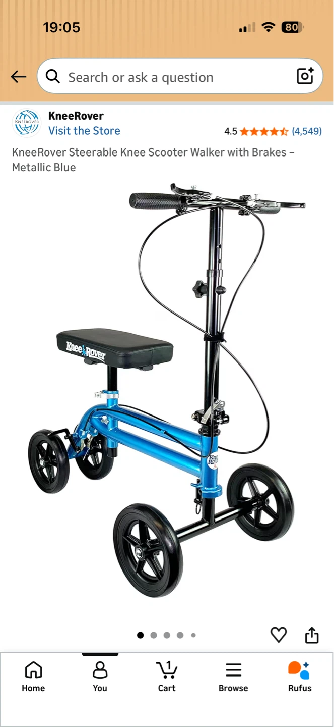 KneeRover Steerable Knee Scooter Walker with Brakes