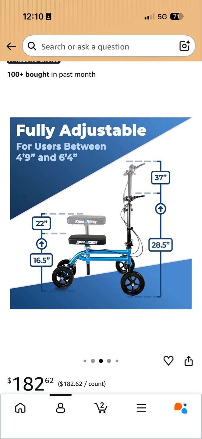 KneeRover Steerable Knee Scooter Walker with Brakes - photo 2