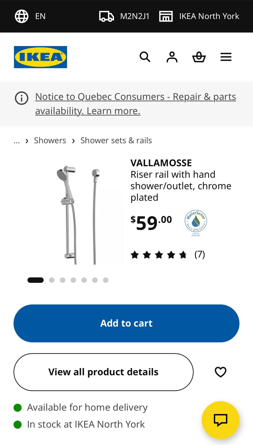 IKEA VALLAMOSSE Shower Set