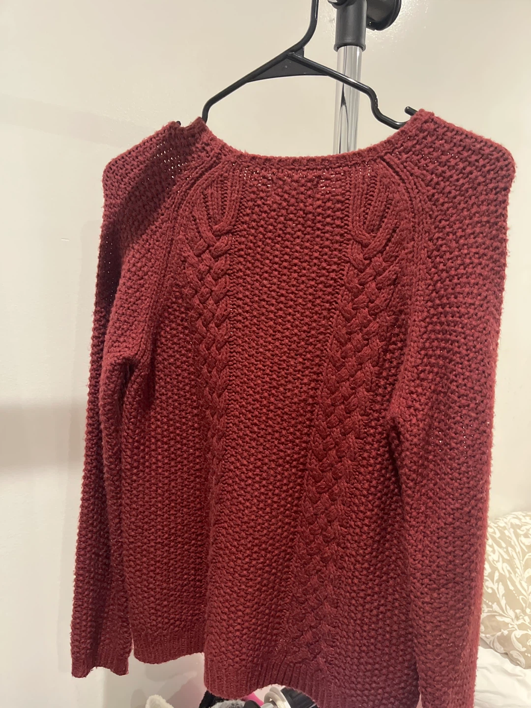 Maroon Cable Knit Sweater with Embellishment - photo 2