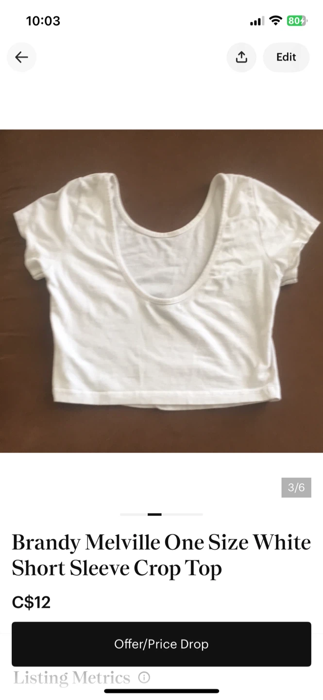 Brandy Melville One Size White Short Sleeve Crop Top