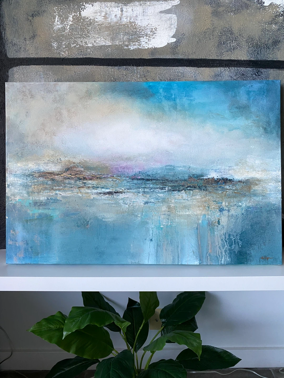 Original Abstract Landscape Canvas Wall Art blues neutrals - photo 5