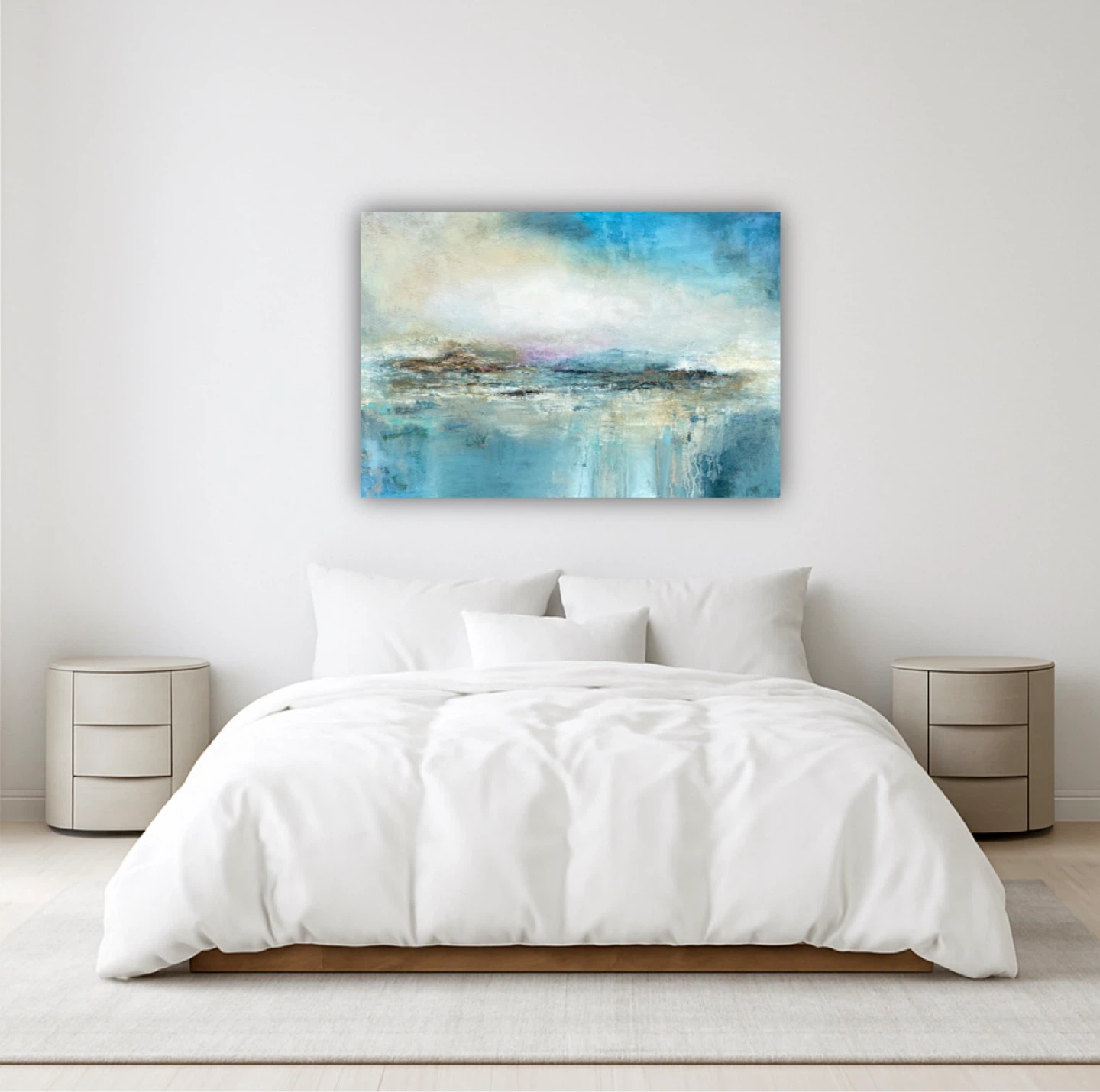 Original Abstract Landscape Canvas Wall Art blues neutrals - photo 3