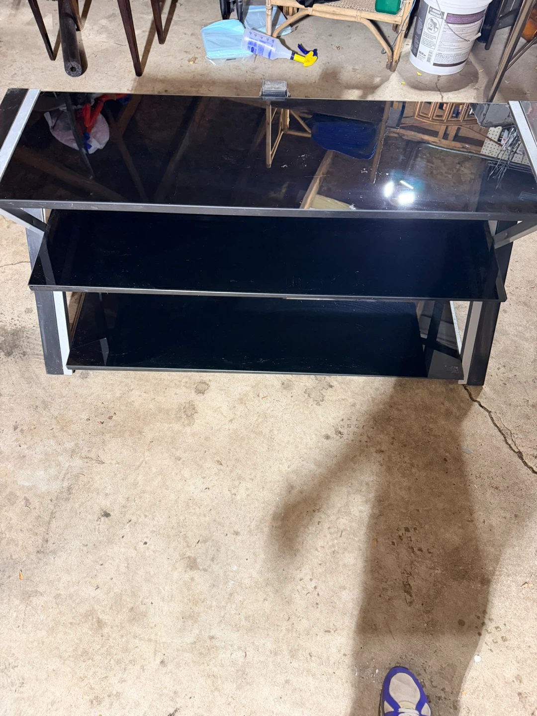 Black 3-Tier Media Console Table - photo 2