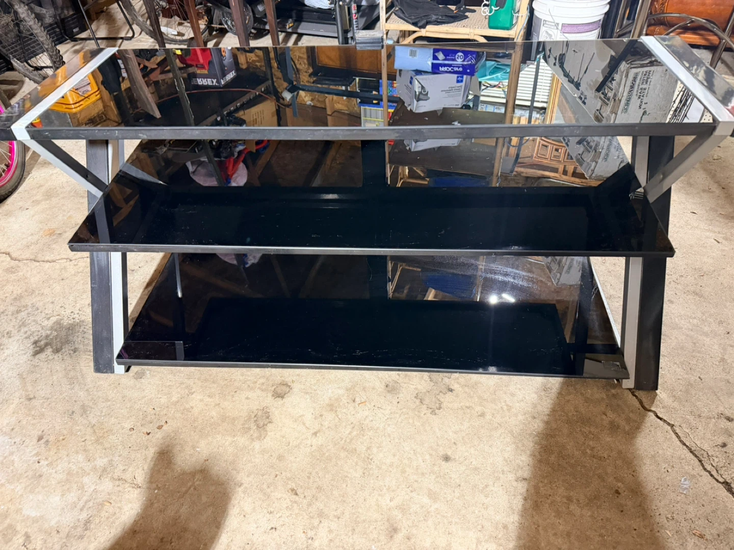 Black 3-Tier Media Console Table - photo 4