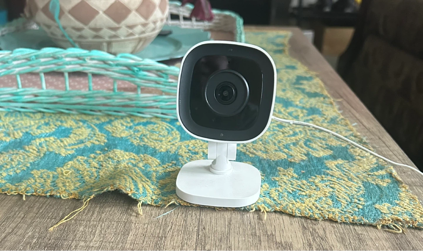 White Indoor Security Camera with Power Adapter