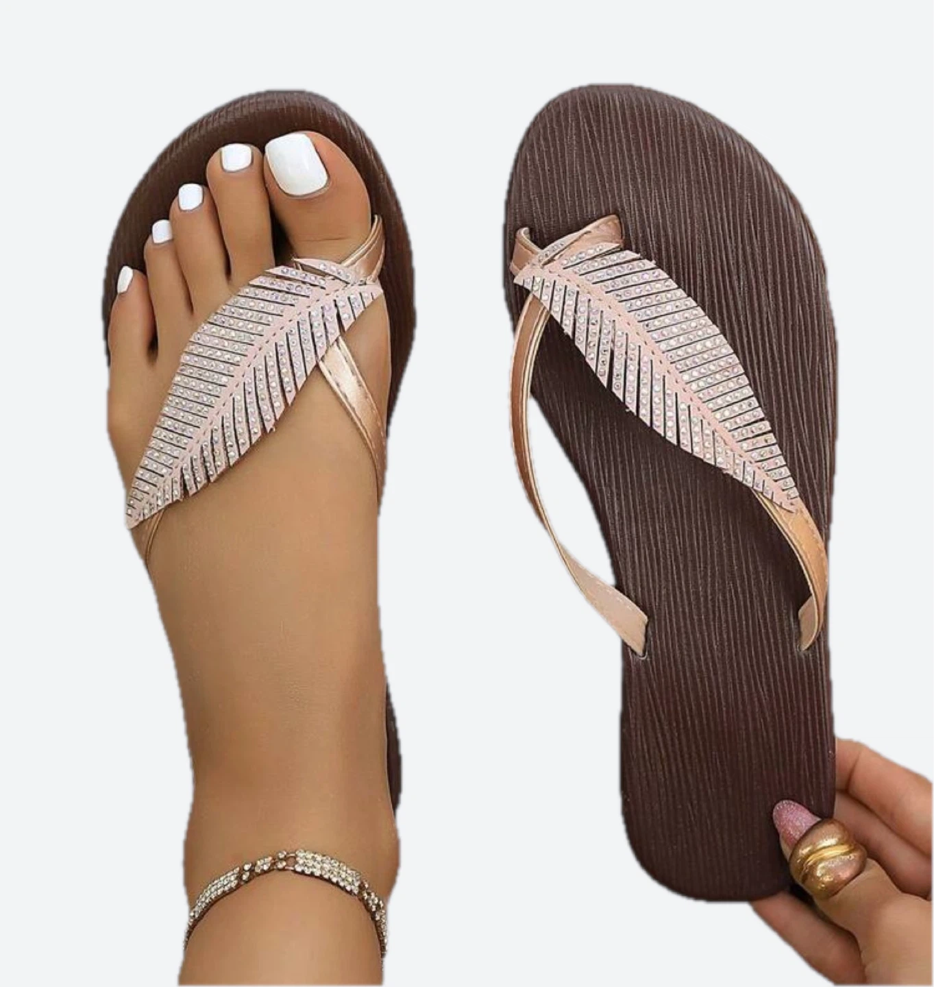 Women's Flip Flops with Feather Embellishment