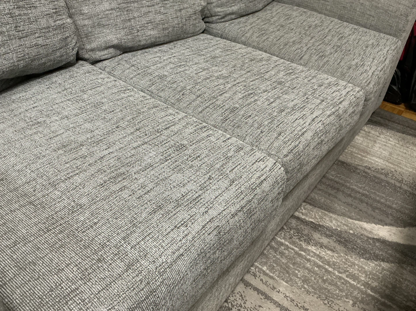 Grey Sofa and Dark Wood Coffee Table