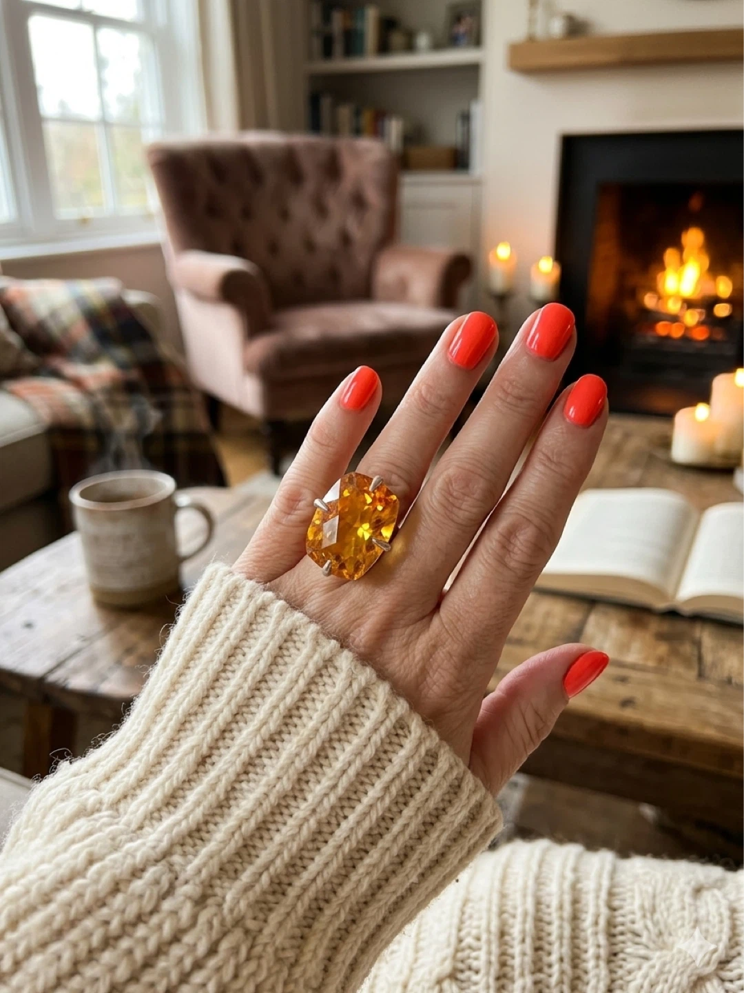 Huge 925 silver and citrine ring