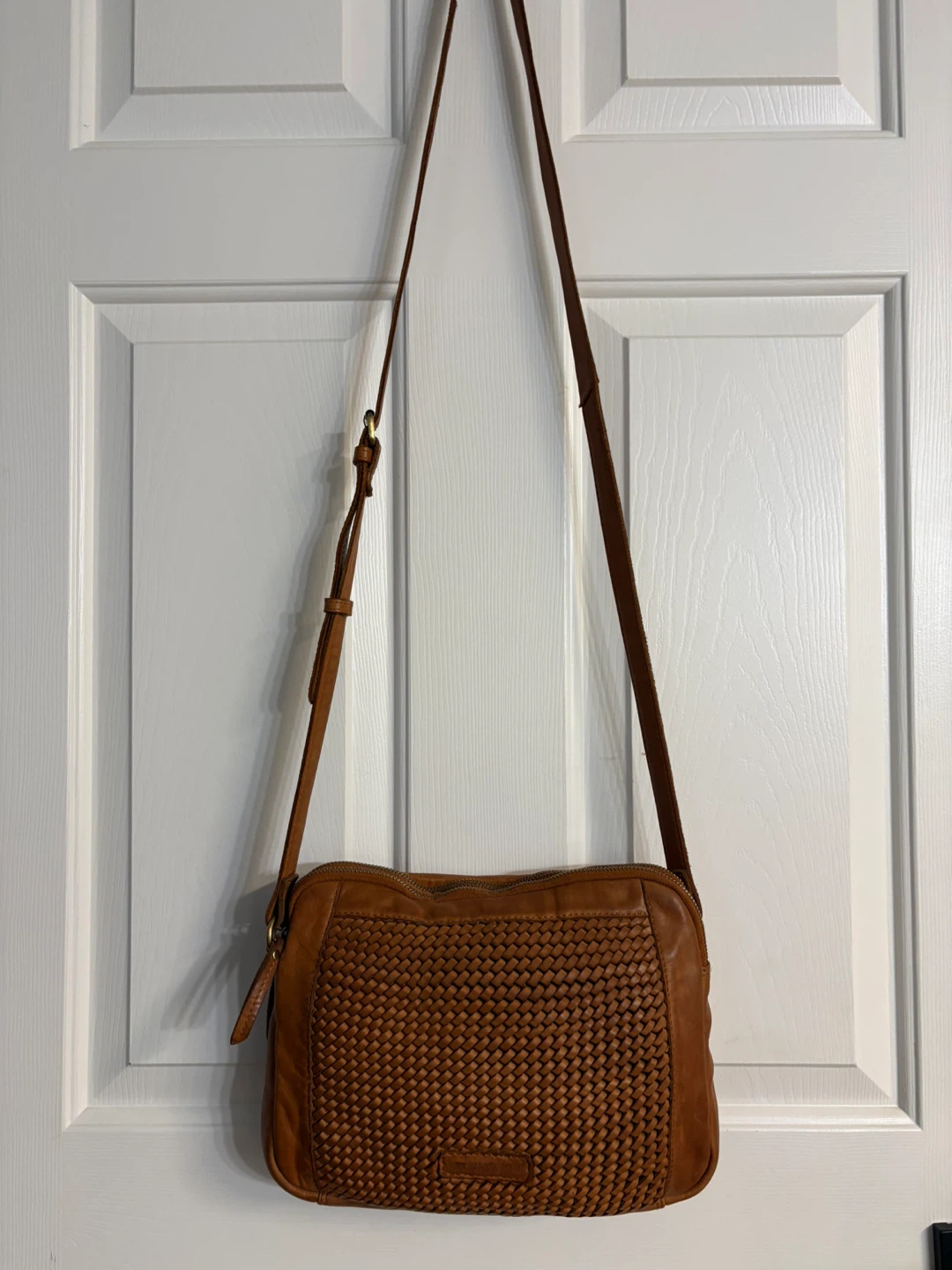 Marta Ponti Brown Woven Leather Crossbody Bag