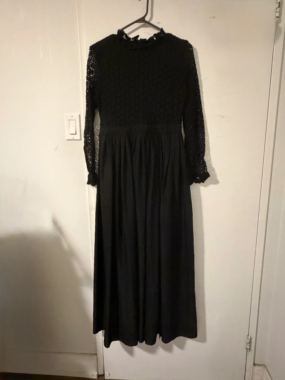 Black Lace and Pleated Maxi Dress