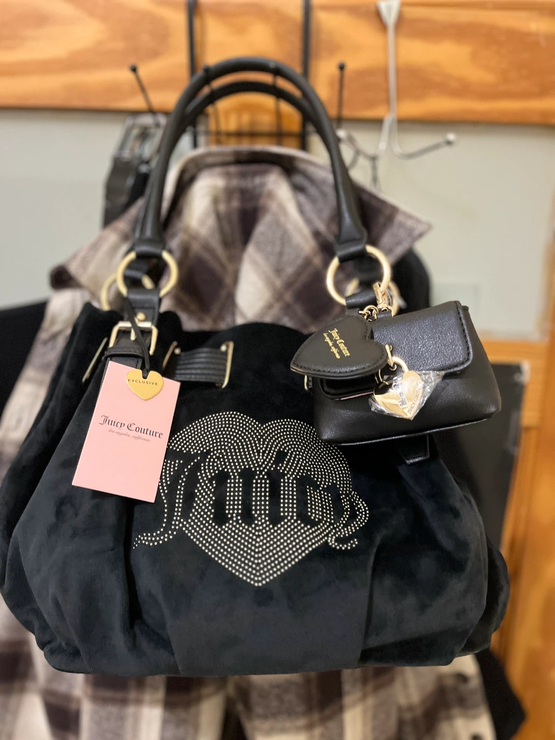 Juicy Couture Queen Couture Blk Tote Viral Velour Handbag