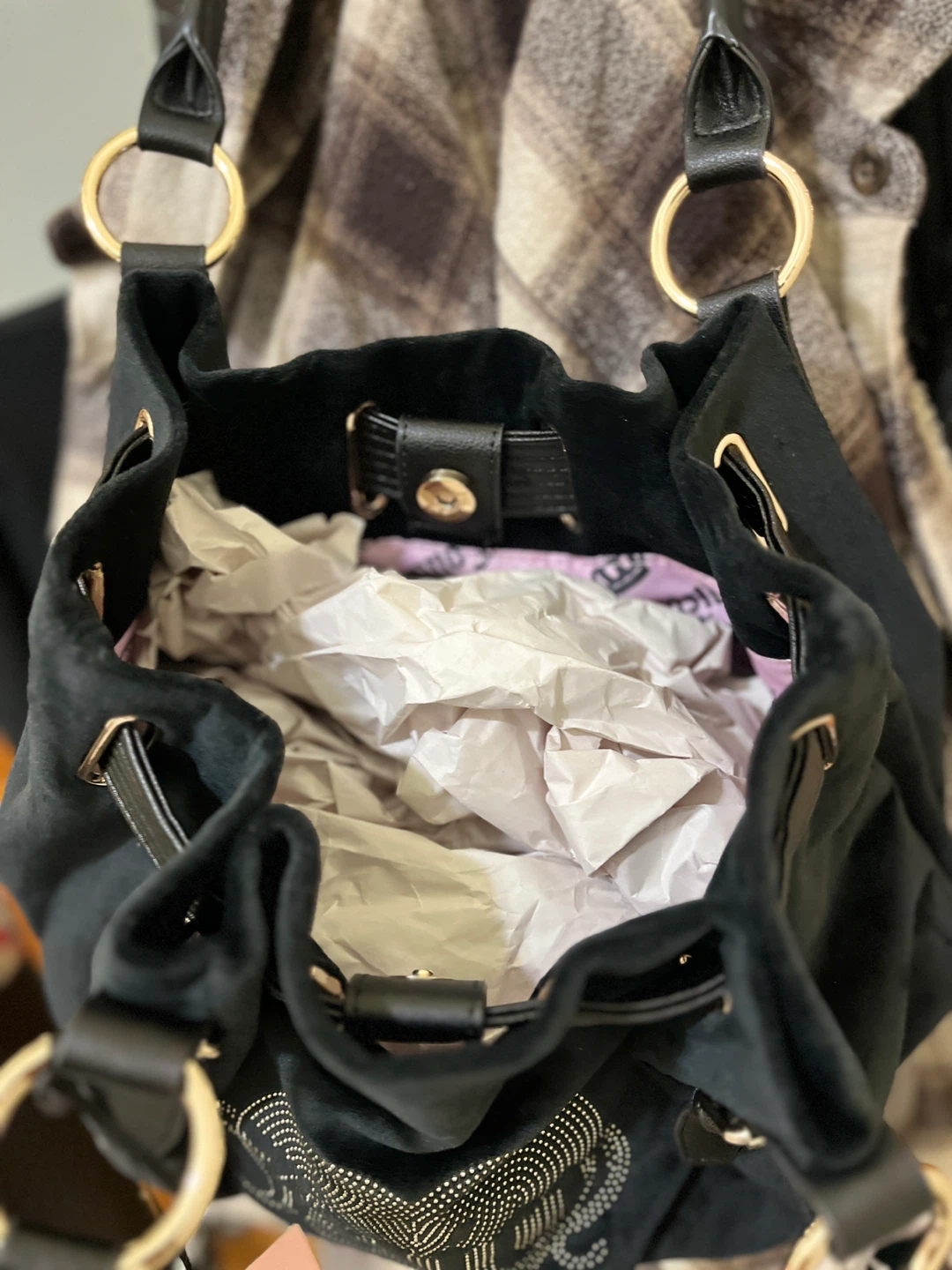 Juicy Couture Queen Couture Blk Tote Viral Velour Handbag - photo 4